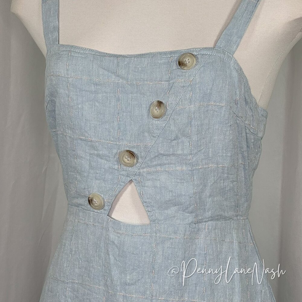 Le Lis Collection Cut Out Buttoned Linen Blend Mini Dress Blue - Picture 2 of 8